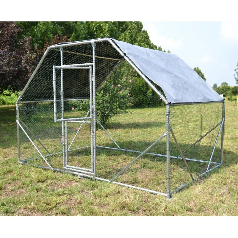 XXL Ulkohäkkisetti 2 x 3 x 2 m, sinkitty teräs, aurinkokatto, kanoille, kaniineille ja linnuille