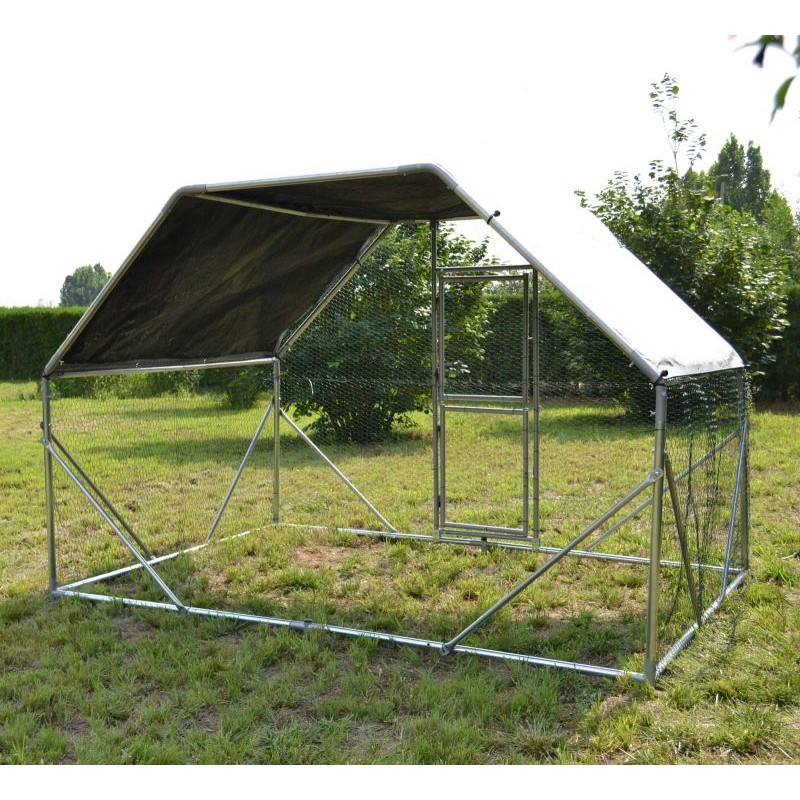 XXL Ulkohäkkisetti 2 x 3 x 2 m, sinkitty teräs, aurinkokatto, kanoille, kaniineille ja linnuille