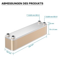 Levy-lämmönvaihdin, ruostumaton teräs, 30 levyä, 330 kW, 22 m³/h, 3,33 l per kierros