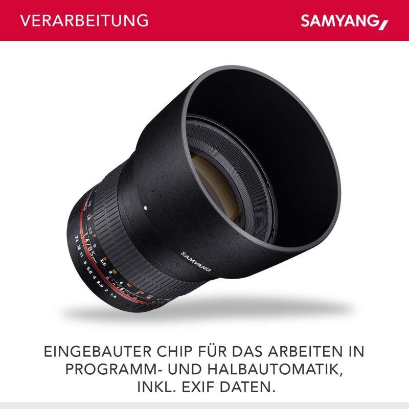 Samyang 85mm f/1.4 IF AE -teleobjektiivi Nikon F, manuaalitarkennus