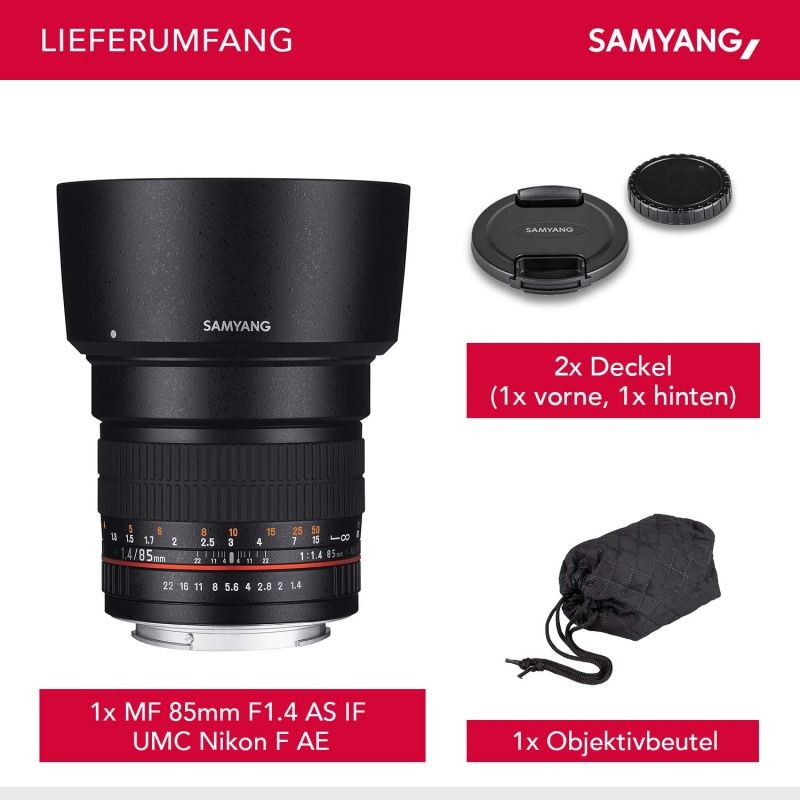 Samyang 85mm f/1.4 IF AE -teleobjektiivi Nikon F, manuaalitarkennus