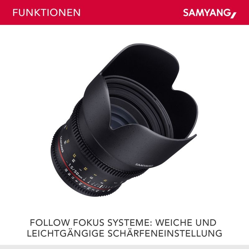 Samyang 85 mm f/1.5 Video DSLR II MFT -objektiivi, manuaalinen tarkennus, musta