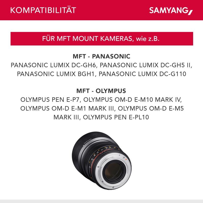 Samyang 85 mm f/1.5 Video DSLR II MFT -objektiivi, manuaalinen tarkennus, musta