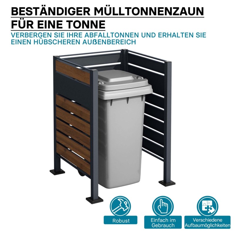 Jäteastioiden suoja-aita, puukuvioitu teräs, antrasiitti, 60-240 l, 905 x 905 x 1200 mm