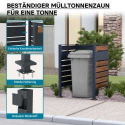 Jäteastioiden suoja-aita, puukuvioitu teräs, antrasiitti, 60-240 l, 905 x 905 x 1200 mm