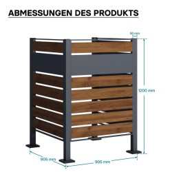 Jäteastioiden suoja-aita, puukuvioitu teräs, antrasiitti, 60-240 l, 905 x 905 x 1200 mm