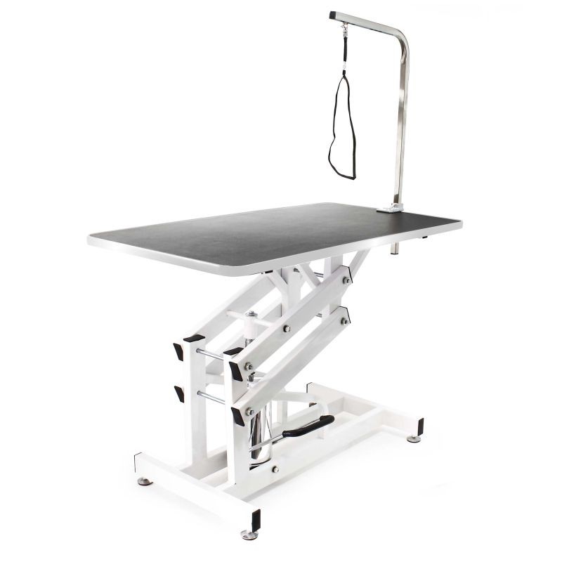 Hydraulinen trimmauspöytä koirille ja kissoille, 108x60x55,5-92,5 cm, taitettava, trimmaussangalla