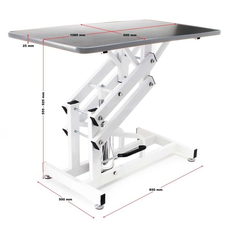 Hydraulinen trimmauspöytä koirille ja kissoille, 108x60x55,5-92,5 cm, taitettava, trimmaussangalla