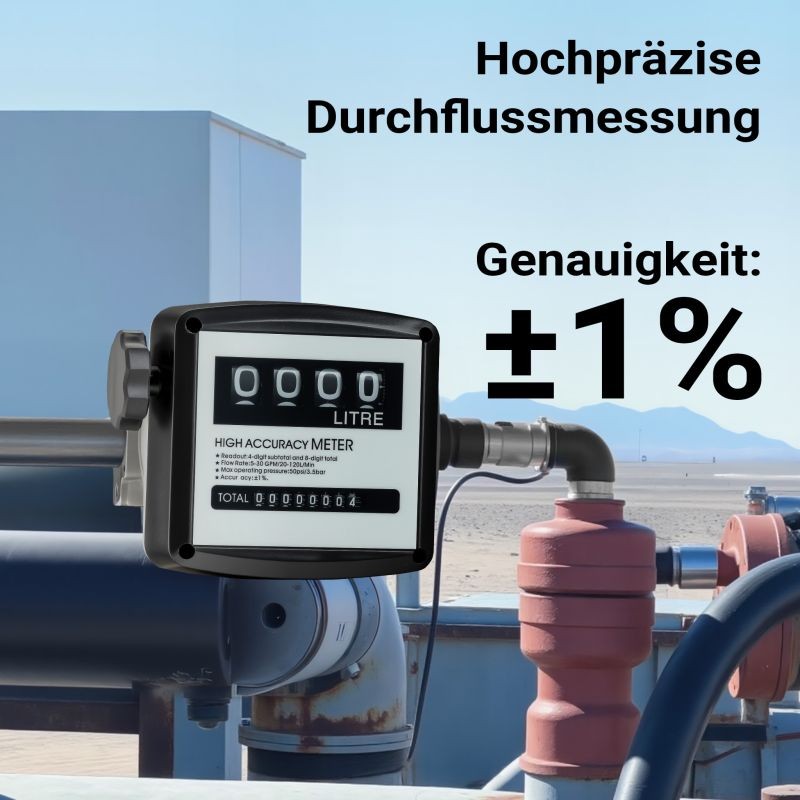 Kaksinkertainen polttoainemittari dieselille ja lämmitysöljylle 20-120 l/min 3,5 bar 32 mm 1 % tarkkuus