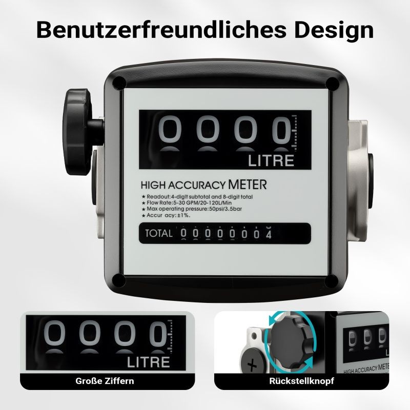Kaksinkertainen polttoainemittari dieselille ja lämmitysöljylle 20-120 l/min 3,5 bar 32 mm 1 % tarkkuus