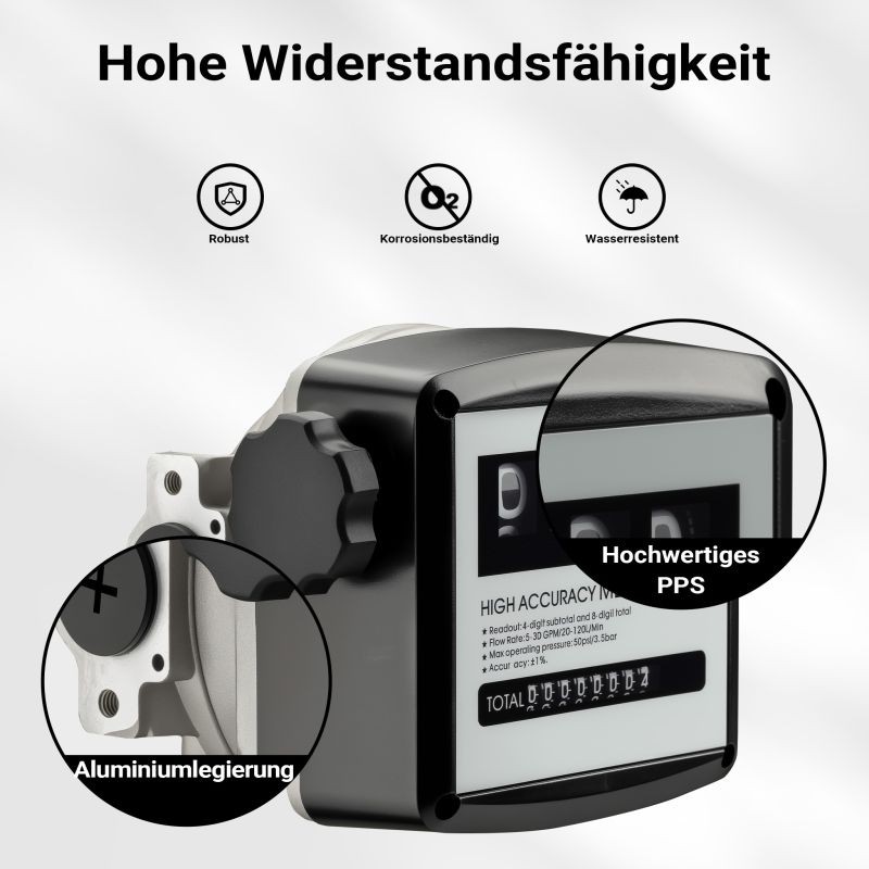 Kaksinkertainen polttoainemittari dieselille ja lämmitysöljylle 20-120 l/min 3,5 bar 32 mm 1 % tarkkuus