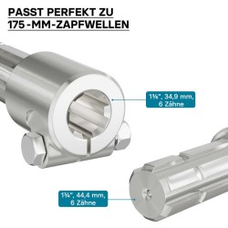 Voimanottoakselin adapteriholkki 175 mm, AISI 1045 teräs, 6 uraa / 6 hammasta