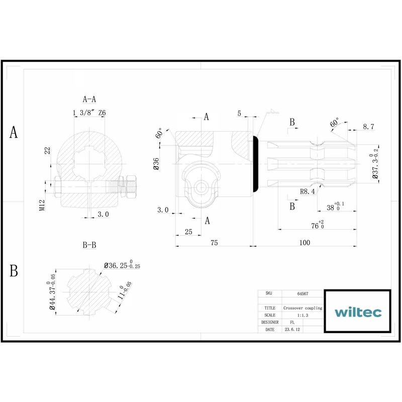 Voimanottoakselin adapteriholkki 175 mm, AISI 1045 teräs, 6 uraa / 6 hammasta