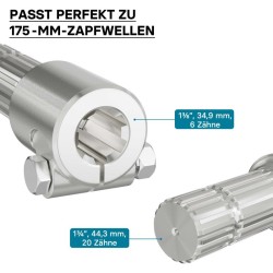 Voimanottoakselin adapteriholkki 175 mm, 6 uraa / 20 hammasta, AISI 1045 -teräs