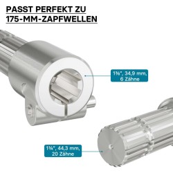 Voimanottoakselin adapteriholkki 175 mm, 6 hammasta / 20 hammasta, AISI 1045 teräs