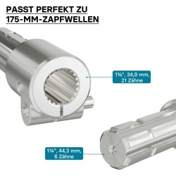 Traktorin voimanottoakselin adapteriholkki 175 mm, 21 hammasta - 6 hammasta, AISI 1045 -teräs