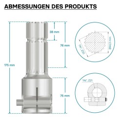PTO-adapteriholkki 175 mm, 21 hammasta / 20 hammasta, AISI 1045 teräs, traktori