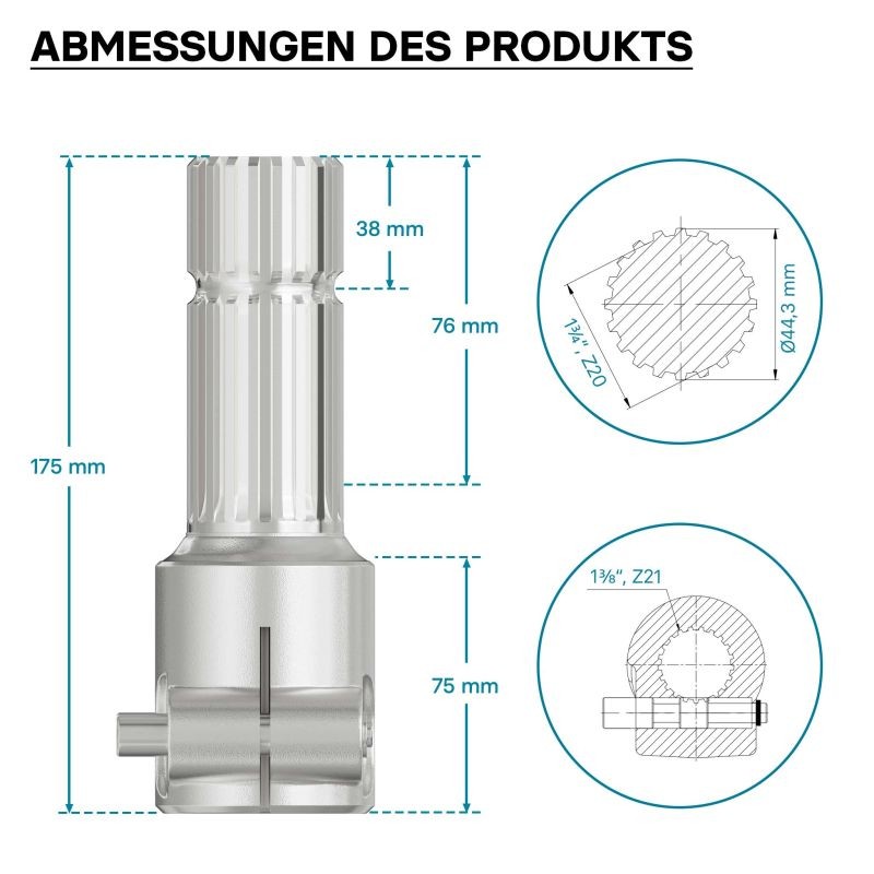 PTO-adapteriholkki 175 mm, 21 hammasta / 20 hammasta, AISI 1045 teräs, traktori