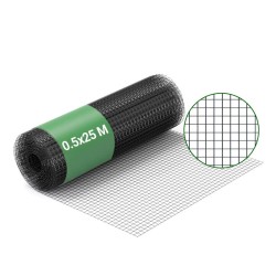 Musta PVC-pinnoitettu teräsverkko 0,5 m x 25 m, 19 x 19 mm, 0,9 mm