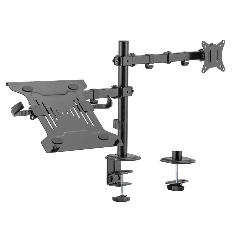 Toboli 2-in-1 teline näytölle ja kannettavalle tietokoneelle, VESA 75x75/100x100, musta
