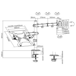 Toboli 2-in-1 teline näytölle ja kannettavalle tietokoneelle, VESA 75x75/100x100, musta