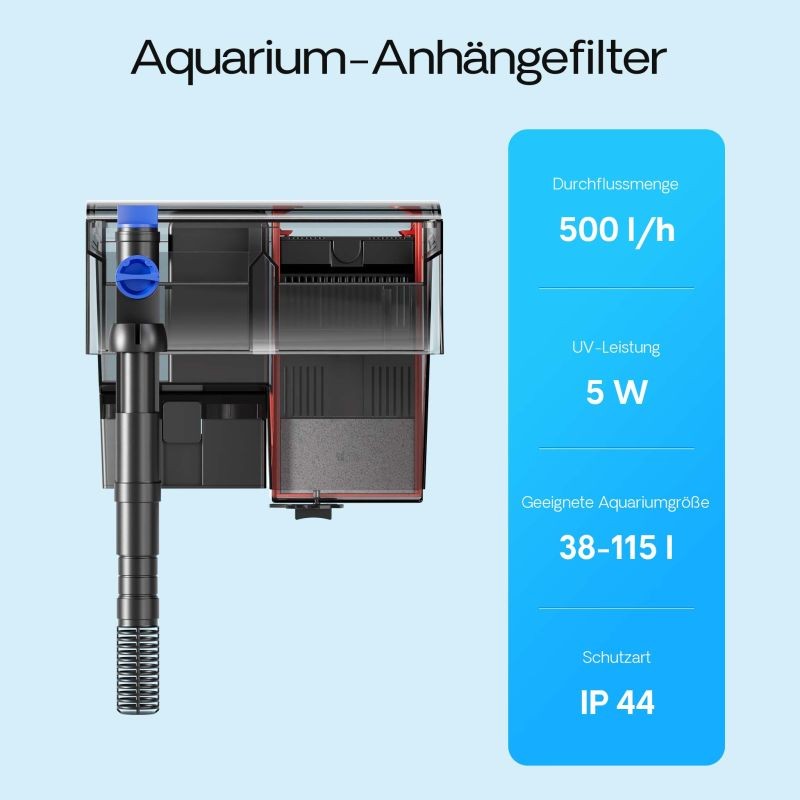 SunSun CBG-500 ripustusfiltteri UV-C-lampulla, 500 l/h, akvaarioille 38–115 l