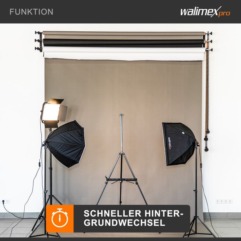 Walimex 3-osaiset taustakiinnikkeet 2 kpl setti, musta, metalli, 210 x 40 x 330 mm, 6 kg/koukku