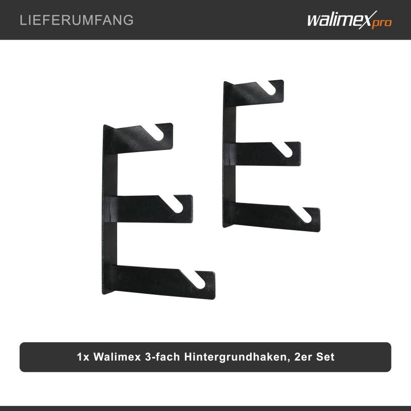 Walimex 3-osaiset taustakiinnikkeet 2 kpl setti, musta, metalli, 210 x 40 x 330 mm, 6 kg/koukku