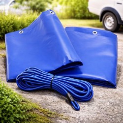 Perävaunupeite, sininen, 257,5 x 134,5 x 5 cm, PVC, sisältää kiristysköyden