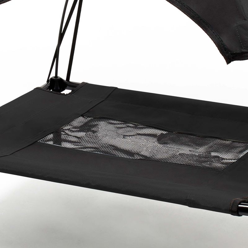 Ulkokoirasänky aurinkokatoksella, musta, XL, 122 x 91 x 16 cm, enintään 50 kg