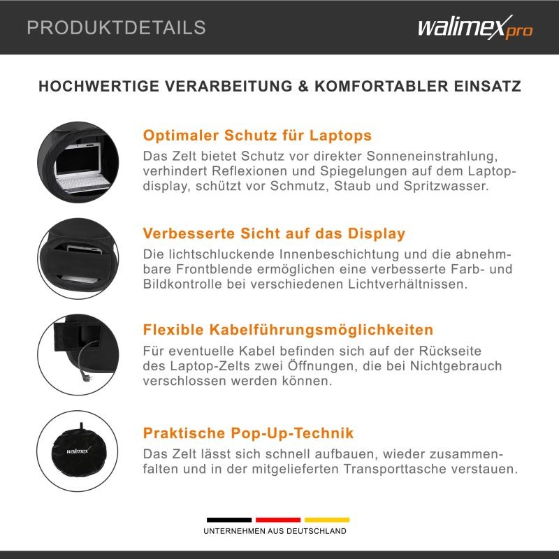 Walimex Pop-Up-suojateltta kannettavalle tietokoneelle 50 x 50 x 50 cm, musta