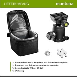 Mantona Fortress kuulapää 34 mm 10 kg 360 panoraama 3 vatupasia pikalukituslevy