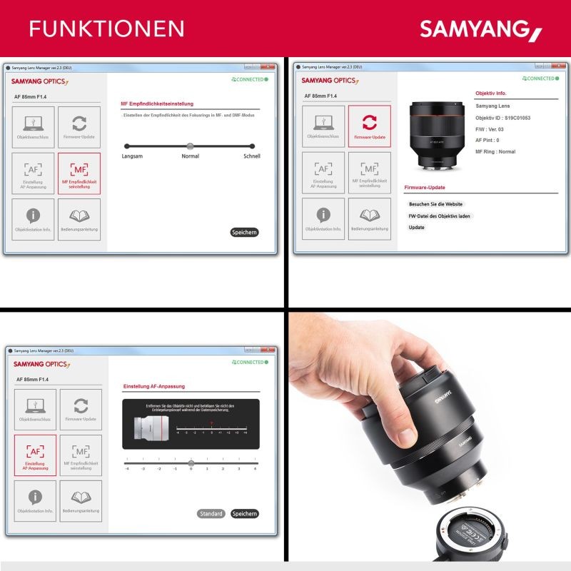 Samyang Lens Station Sony E-sarjan AF-objektiiveille - Ohjelmistopäivitykset ja kalibrointi