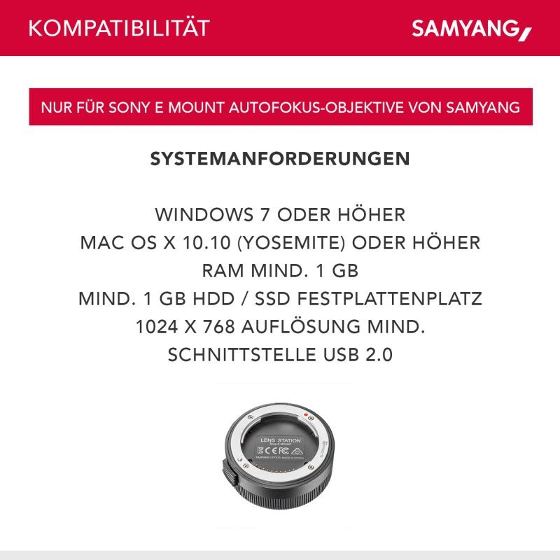 Samyang Lens Station Sony E-sarjan AF-objektiiveille - Ohjelmistopäivitykset ja kalibrointi