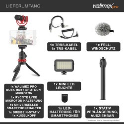 Walimex pro Boya VG350 älypuhelimen videopaketti mikrofoni kolmijalka LED valo 2 kg kantavuus