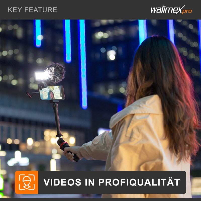 Walimex pro Boya VG350 älypuhelimen videopaketti, mikrofoni, kolmijalka, LED-valo, 2 kg kantavuus