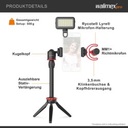 Walimex pro Boya VG350 älypuhelimen videopaketti, mikrofoni, kolmijalka, LED-valo, 2 kg kantavuus
