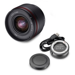 Samyang AF 12mm F2 0 FE laajakulmaobjektiivi Sony E ja Lens Station asema
