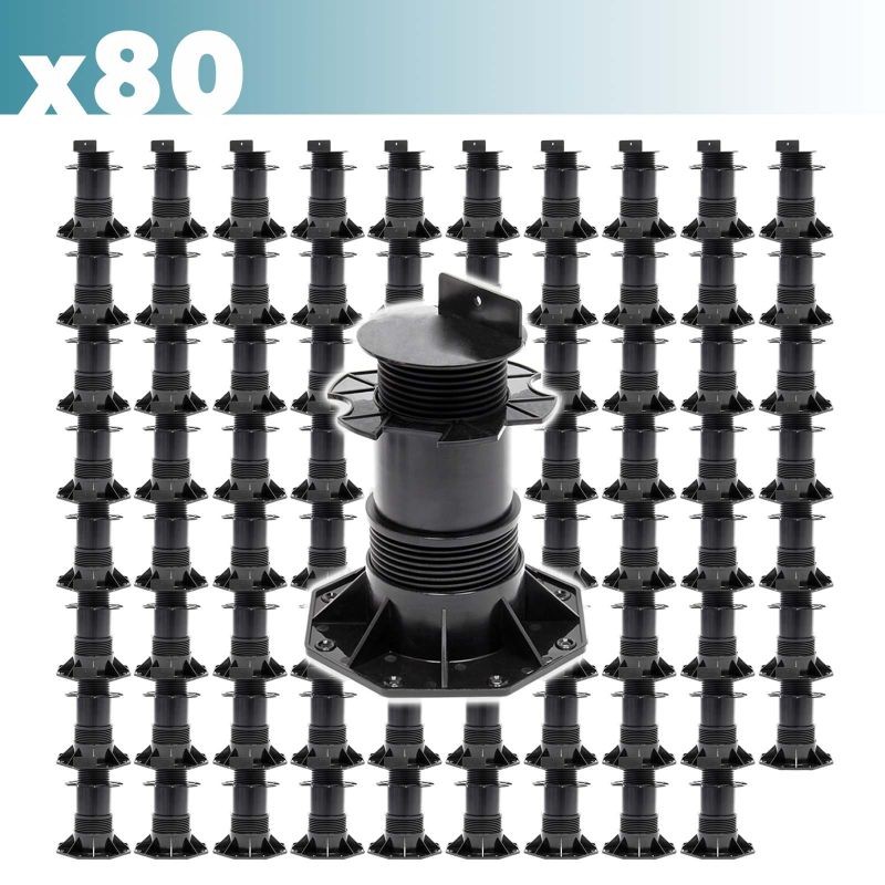 XPOtool Säädettävät terassijalat 80 kpl, 137–215 mm, 2700 kg, musta