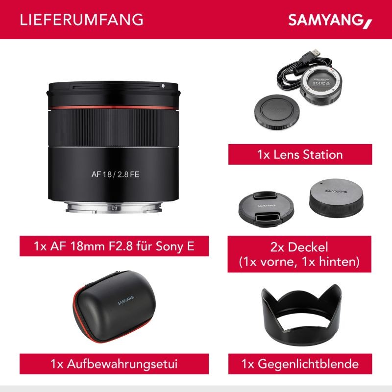 Samyang AF 18mm F2.8 FE superlaajakulmaobjektiivi ja Lens Station, Sony E-mount