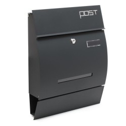 Postilaatikko V4 Designer, antrasiitti, 350 x 95 x 445 mm, lukittava, teräs, sanomalehtitelineellä