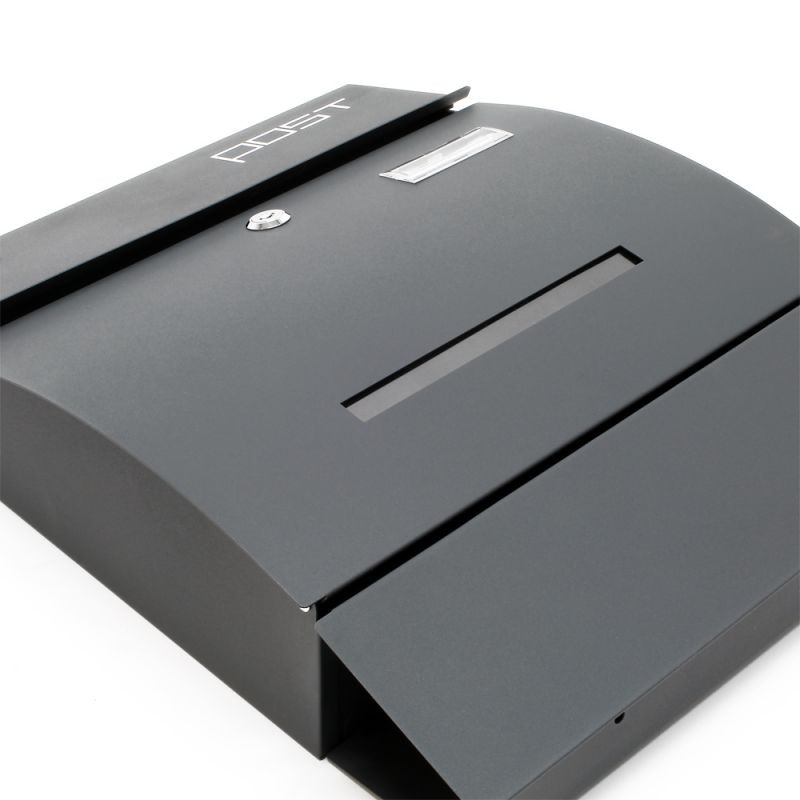 Postilaatikko V4 Designer, antrasiitti, 350 x 95 x 445 mm, lukittava, teräs, sanomalehtitelineellä