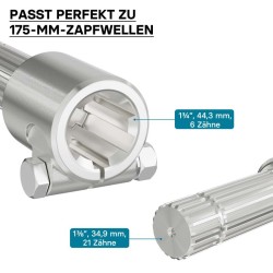 Voimanottoakselin adapteriholkki 175 mm, naaras 6 uraa, uros 21 hammasta, AISI 1045 teräs