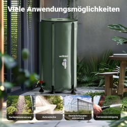 Taitettava sadevesitankki 100 l PVC 620 g m vihreä kansi hana ja letkuliitäntä