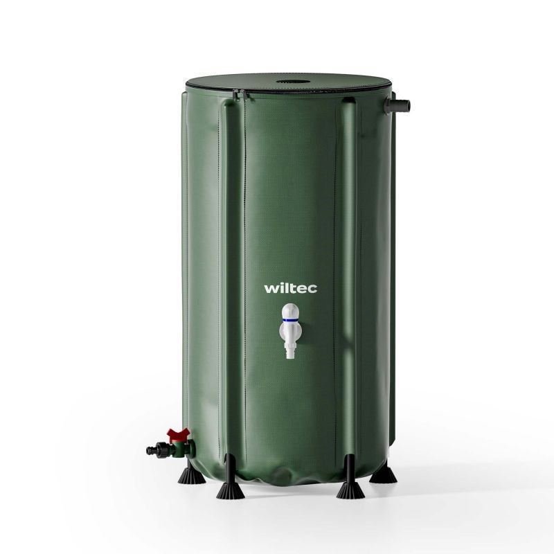 Taitettava sadevesitankki 100 l, PVC 620 g/m², vihreä, kansi, hana ja letkuliitäntä