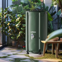 Taitettava sadevesitankki 100 l, PVC 620 g/m², vihreä, kansi, hana ja letkuliitäntä