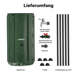Taitettava sadevesitankki 100 l, PVC 620 g/m², vihreä, kansi, hana ja letkuliitäntä