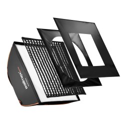 Walimex pro Softbox PLUS Orange Line 60 x 60 cm, neliönmuotoinen, kenno-grid, maskit ja kuljetuslaukku