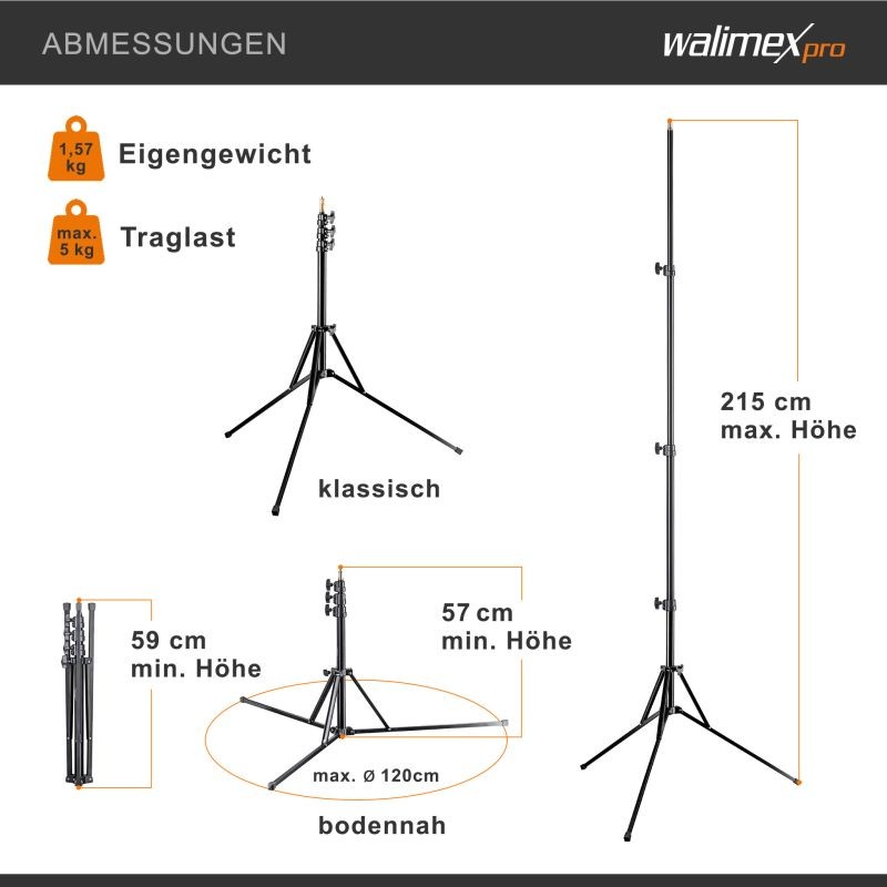 Walimex pro GN-806 valojalka, 215 cm, kantavuus 5 kg, alumiini, studio ja kenttäkäyttöön