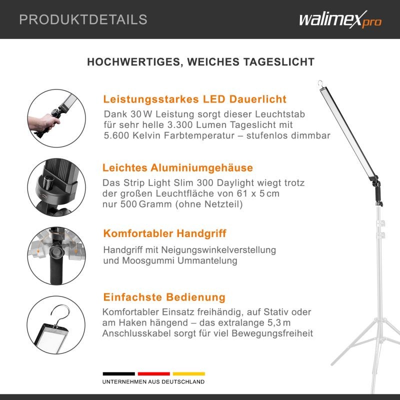 Walimex pro LED Strip Light Slim 300 Daylight 30 W LED-valotanko studio- ja videokuvaamiseen